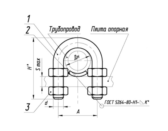 Опора подвижная хомутовая бескорпусная 377 мм ТПР.10.14(1).00.000-15